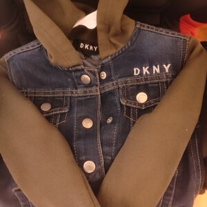 DKNY Kids Jean Jacket with Hood - Dark Blue and Olive